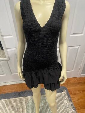 Zara Black V-Neck Ruffle Hem mini Dress/ Size XS